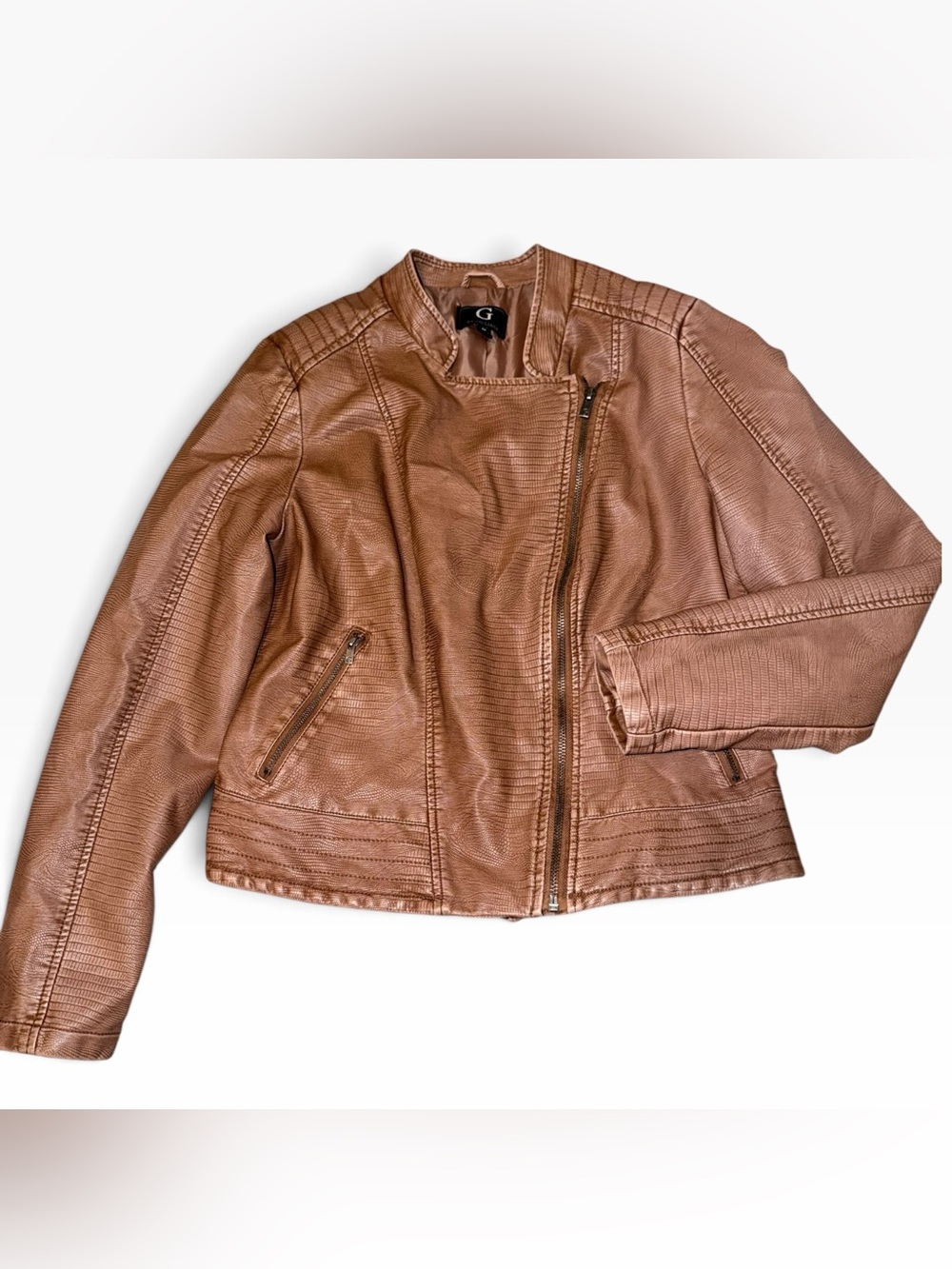G by Giuliana Tan Faux Leather Moto Jacket